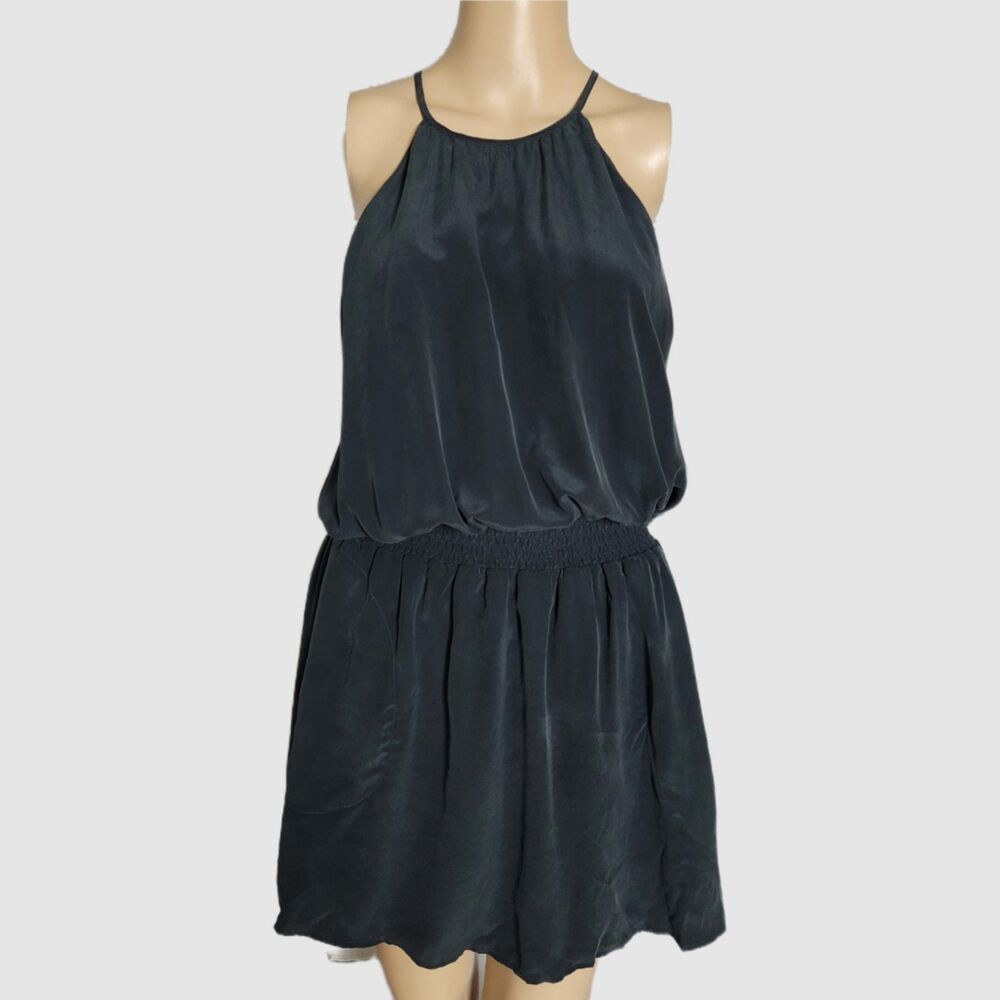 Feel the Piece 100% Silk Halter Blouson Mini Dress With Pockets Size M/L NWOT